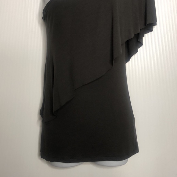Mandee Black Ruffle Neck Y2K One Sleeve Top Medium - Picture 3 of 14